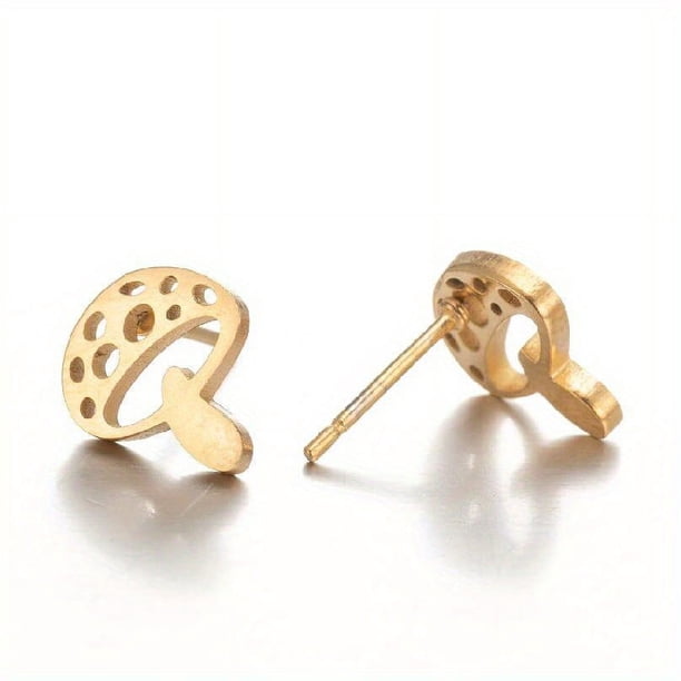 1pair Cartoon Mushroom Design Stainless Steel Stud Earrings - Perfect for Men's Wedding Parties!