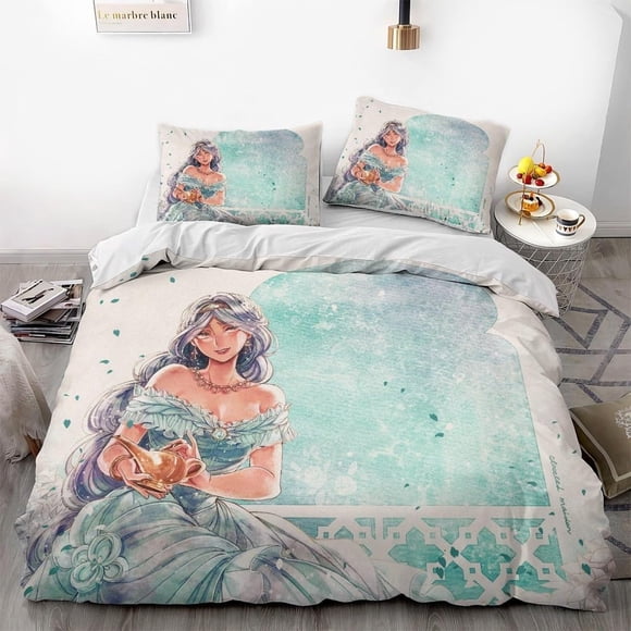 Magic-Lamp-Jasmine Princess Duvet Cover Soft 3D Printed Bedding Set with Comforter Cover
