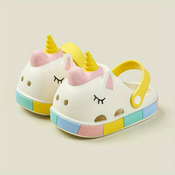 Boys Girls Adorable Cartoon Unicorn Clogs Garden Shoes, Comfortable Lightweight Hollow Out Non-slip Beach Shoes, Summer