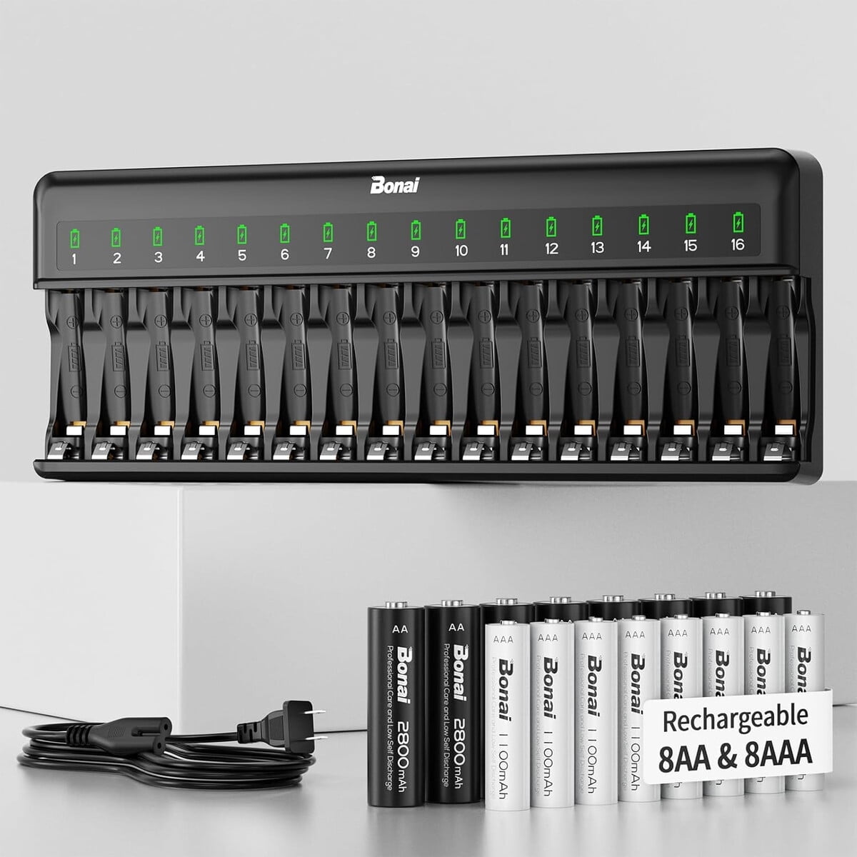 Cargador Bonai 16 Pilas Recargables Aa 2800mah Aaa 1100mah