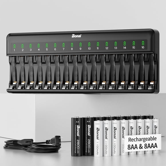 Cargador Bonai 16 Pilas Recargables AA 2800mAh AAA 1100mAh