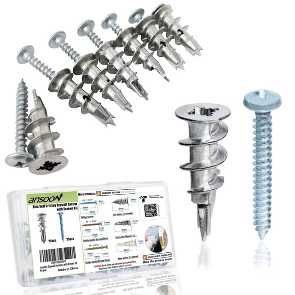 Anclajes para paneles de yeso Ansoon Zinc, autoperforantes y kit de tornillos, 50 unidades
