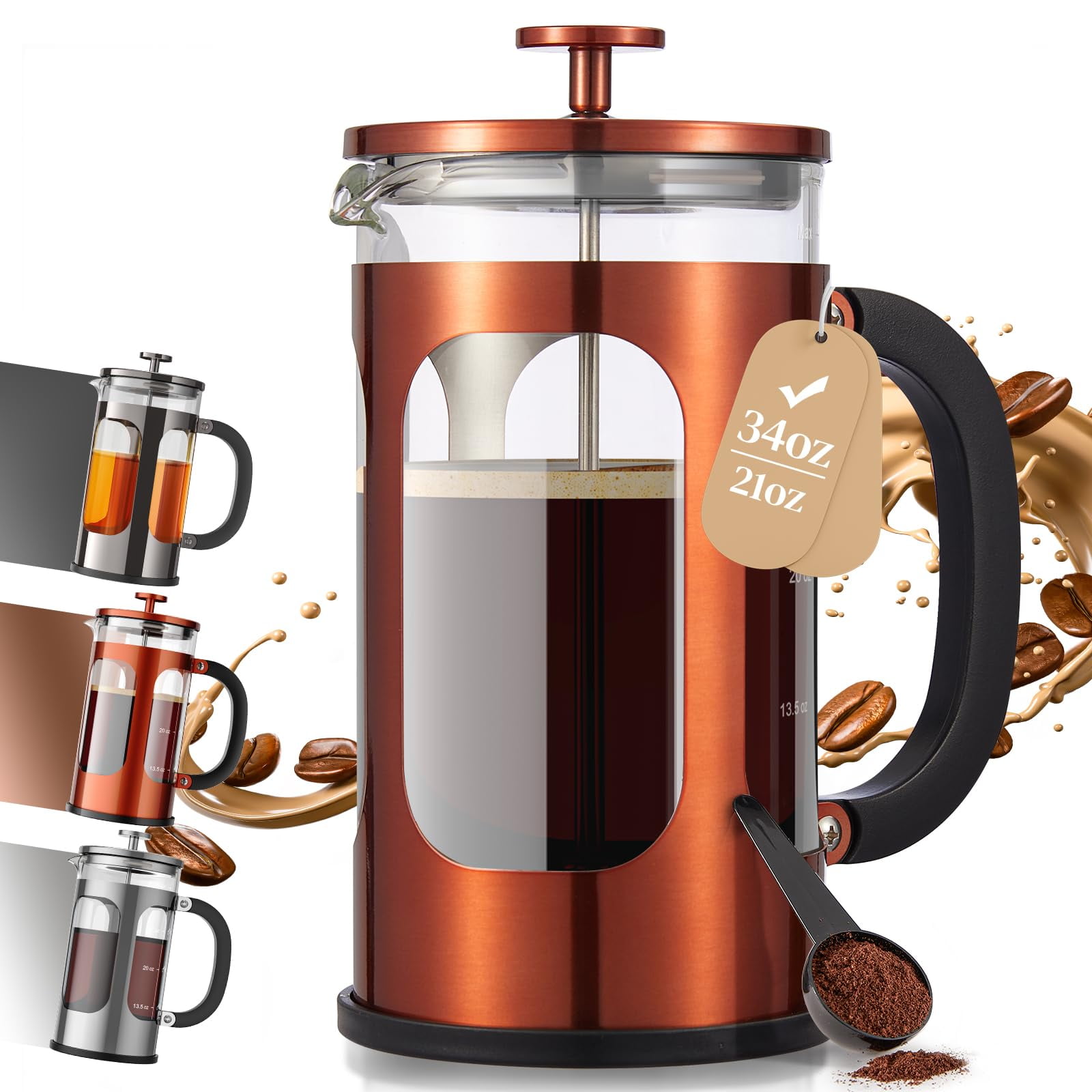 Cafetera French Press Veken De Vidrio Resistente Al Calor De 1 Litro