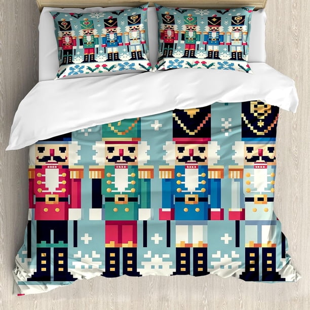 Lunarable Snowflake Duvet Cover Set Winter Theme Christmas Illustration Cold Weather Season Inspired Celebration Decorative