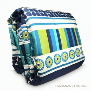 Plumón Estampado + Funda + Sábanas 1.5 Plazas / Geométrico Azul Verde – Key Home