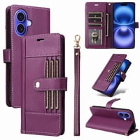 Foxdock Funda Tipo Cartera Para Iphone 16 Plus – Cubierta De Cuero Pu Con Múltiples Ranuras, Bolsillo Para Efectivo Y Correa De Muñeca