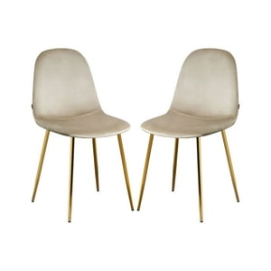 Habita2 Chile - Pack 2 Sillas Trendytop Para Comedor Asiento Felpa Estructura Dorada - Beige