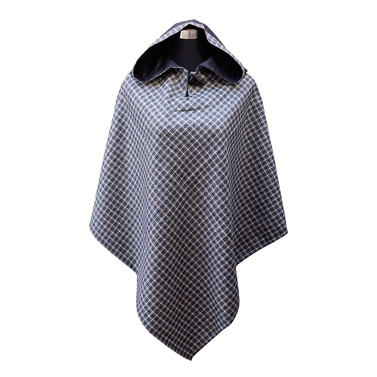 Bellavista Oveja Tome - Poncho Capucha 100% Lana - Corto - Blanco Negro