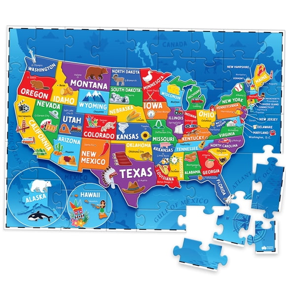 Puzle Momo & Nashi con el mapa de los Estados Unidos, 70 piezas, niños de 4 a 10 años