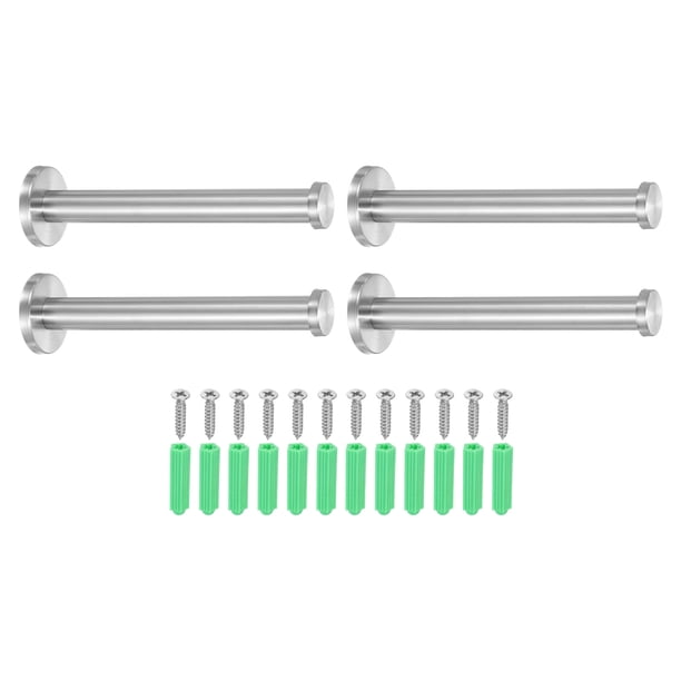 Uxcell 4 piezas de ganchos para toallas de baño de acero inoxidable, ganchos redondos de pared de 6x0.7 pulgadas para batas y abrigos con tornillos para dormitorio, cocina, armario, gabinete, plata