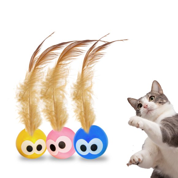 Bouncy Tails – Juguete de bola para gato interactivo con plumas (Pack de 3)