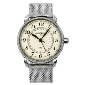Reloj Zeppelin Lz127 Graf Gmt Stainless Steel Beige Dial Quartz 7642M5 Men'S Watch