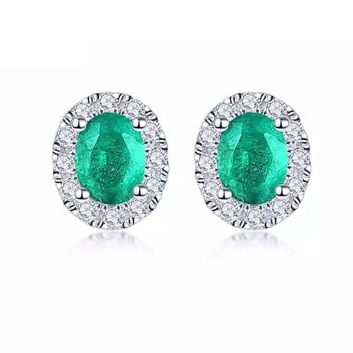 Aros Plata Mujer Esmeralda Natural y Circones Blancos