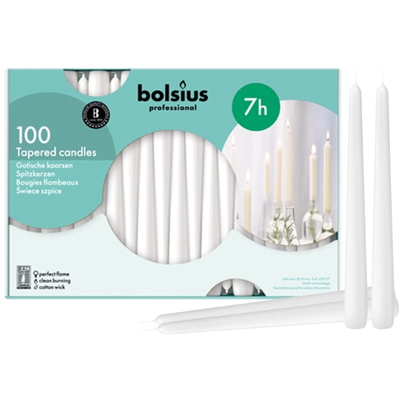 Candles Taper Candles BOLSIUS, mecha blanca de 10 pulgadas, 100% algodón, paquete de 100