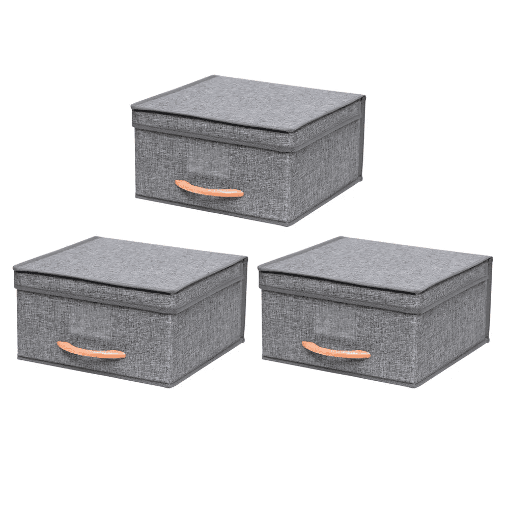 Pack 3 Cajas Organizadoras Belug Plegables Gris Poliester Con Tapa 15l
