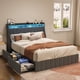 thumbnail image 1 of Full Size Bed Frame with LED, 4 Under-bed Portable Storage Drawers, Wings Headboard Design, Dark Grey, 1 of 3
