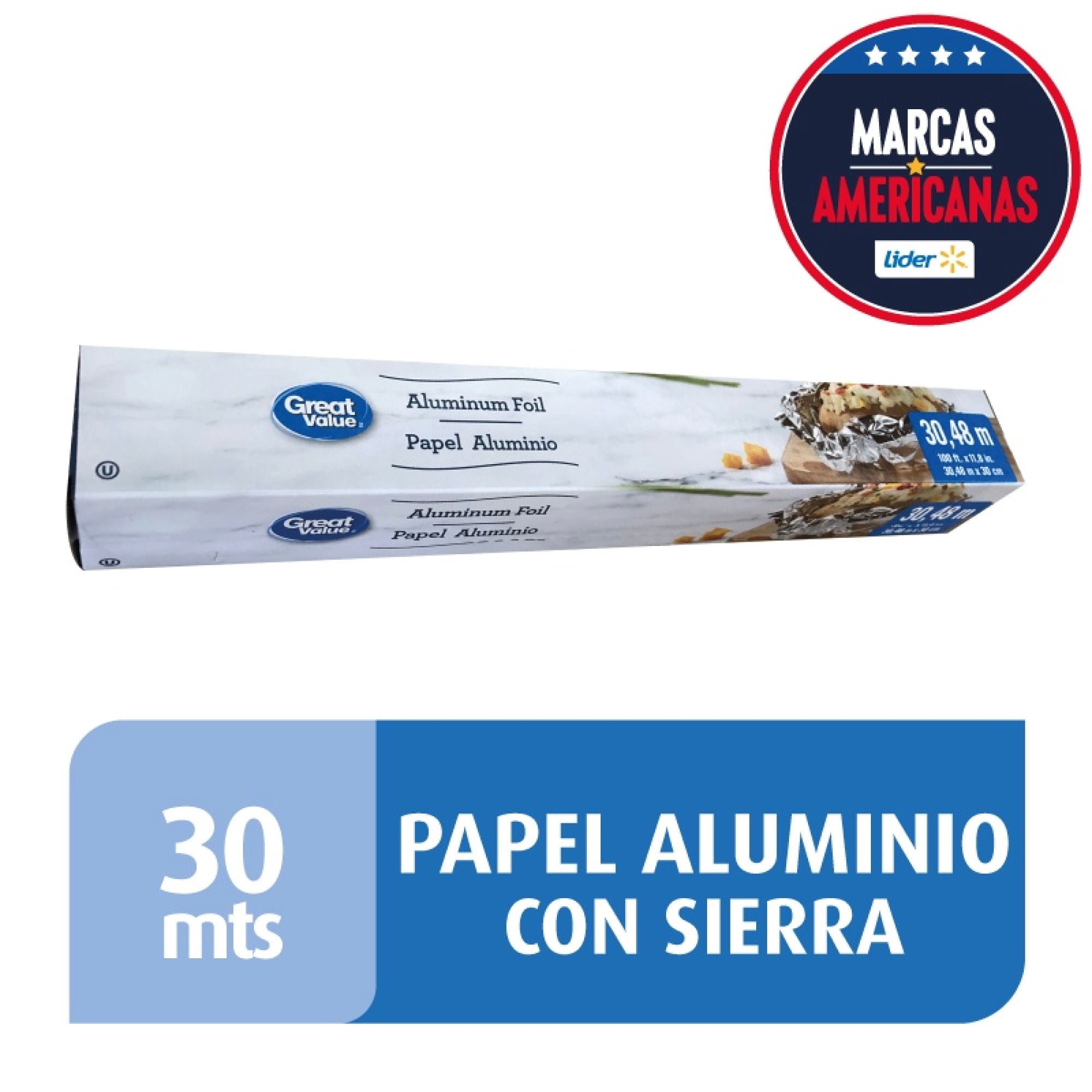 Papel Aluminio 30 Metros Corte Sierra 1 Un Great Value