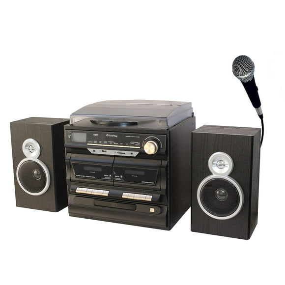 Tocadiscos TechPlay de 30 W RMS, retro y clásico, compatible con karaoke