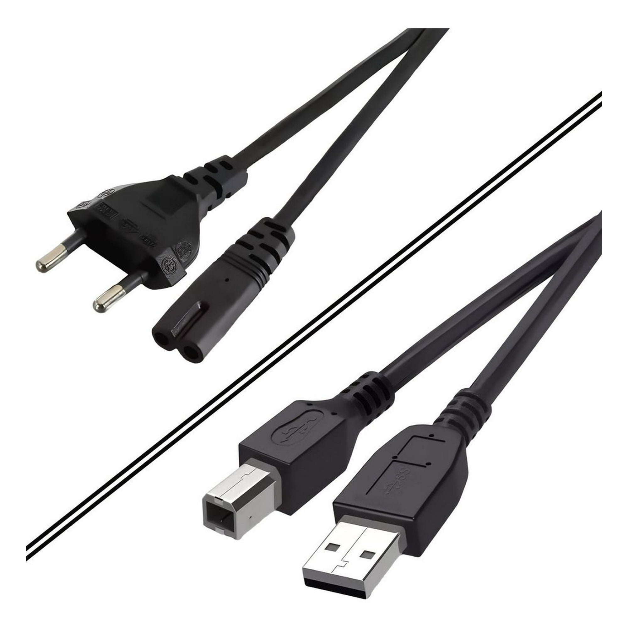 Gen - Set Cable Poder Tipo 8 Y Usb Impresora Para Hp Canon Epson Negro