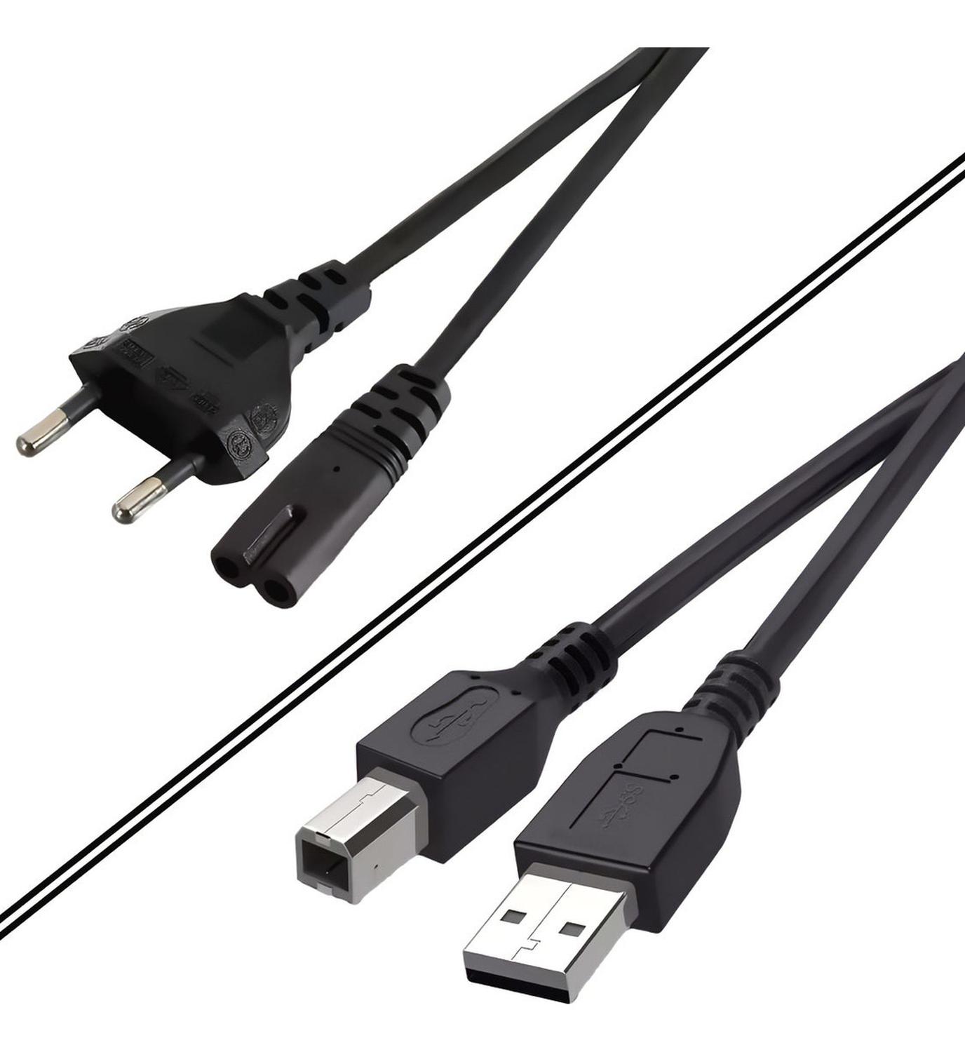 Gen - Set Cable Poder Tipo 8 Y Usb Impresora Para Hp Canon Epson Negro