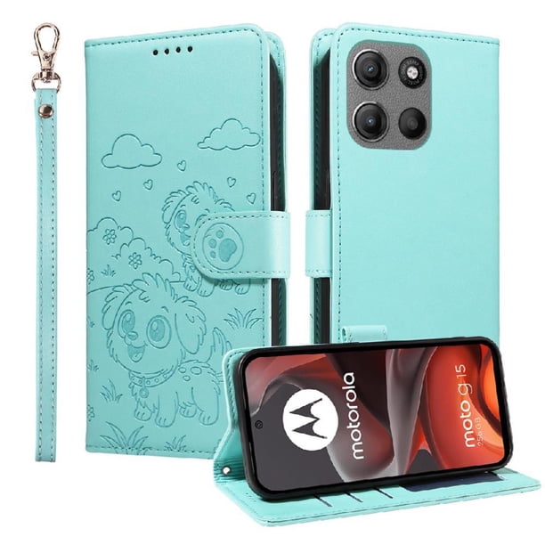 Funda Billetera FOXDOCK Compatible con Motorola Moto G15/G15 Power, Diseño Perrito Tierno, Ranuras para Tarjetas y Soporte Plegable