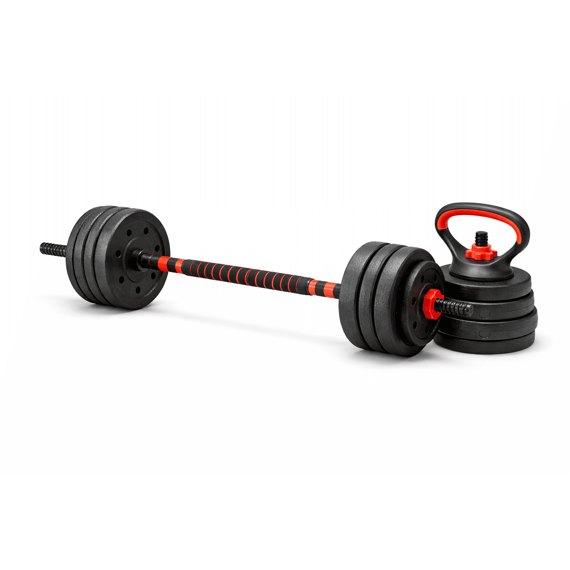 Centurfit - Set Mancuernas 40kg Barra Kettlebell Ajustable 3en1 Armable 40kg