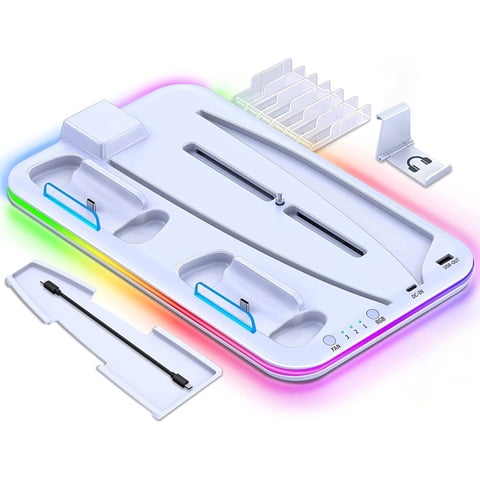 Estación De Enfriamiento Aaronmei Para Ps5 Con Ventilador Rgb Blanco