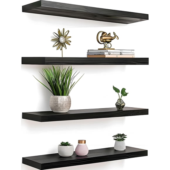 Estantes Flotantes De Madera Negra Para Pared Juego De 4