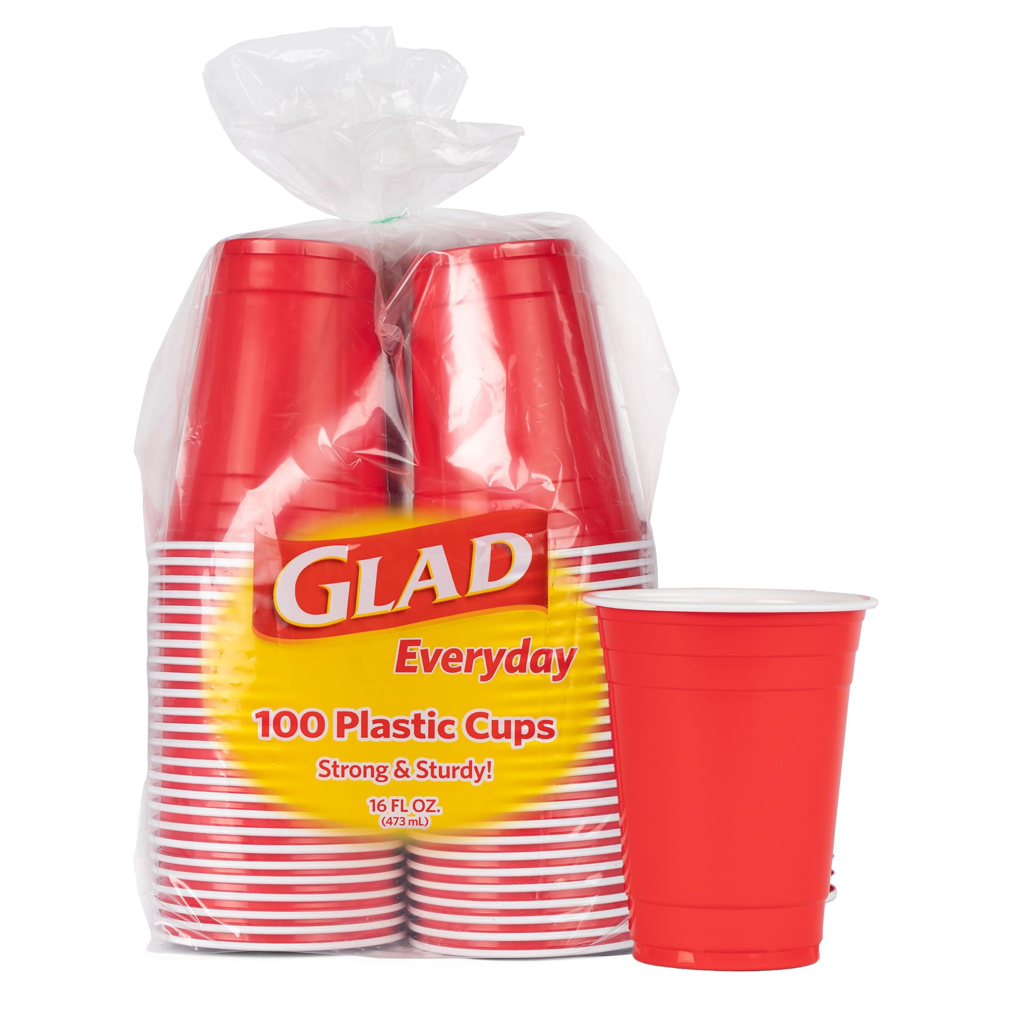Vasos Desechables De Plástico Glad Everyday, 16 Oz, Rojos, 100 Unidades