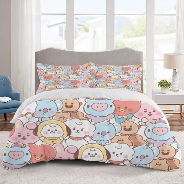 BT21 Bedding Sets Cartoon Duvet Cover Lightweight 3 Piece Bet Sets for Kids Boys Girls