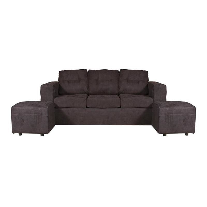 Kea - Sofá 3 Cuerpos Nize + 2 Pouf Felpa Negro