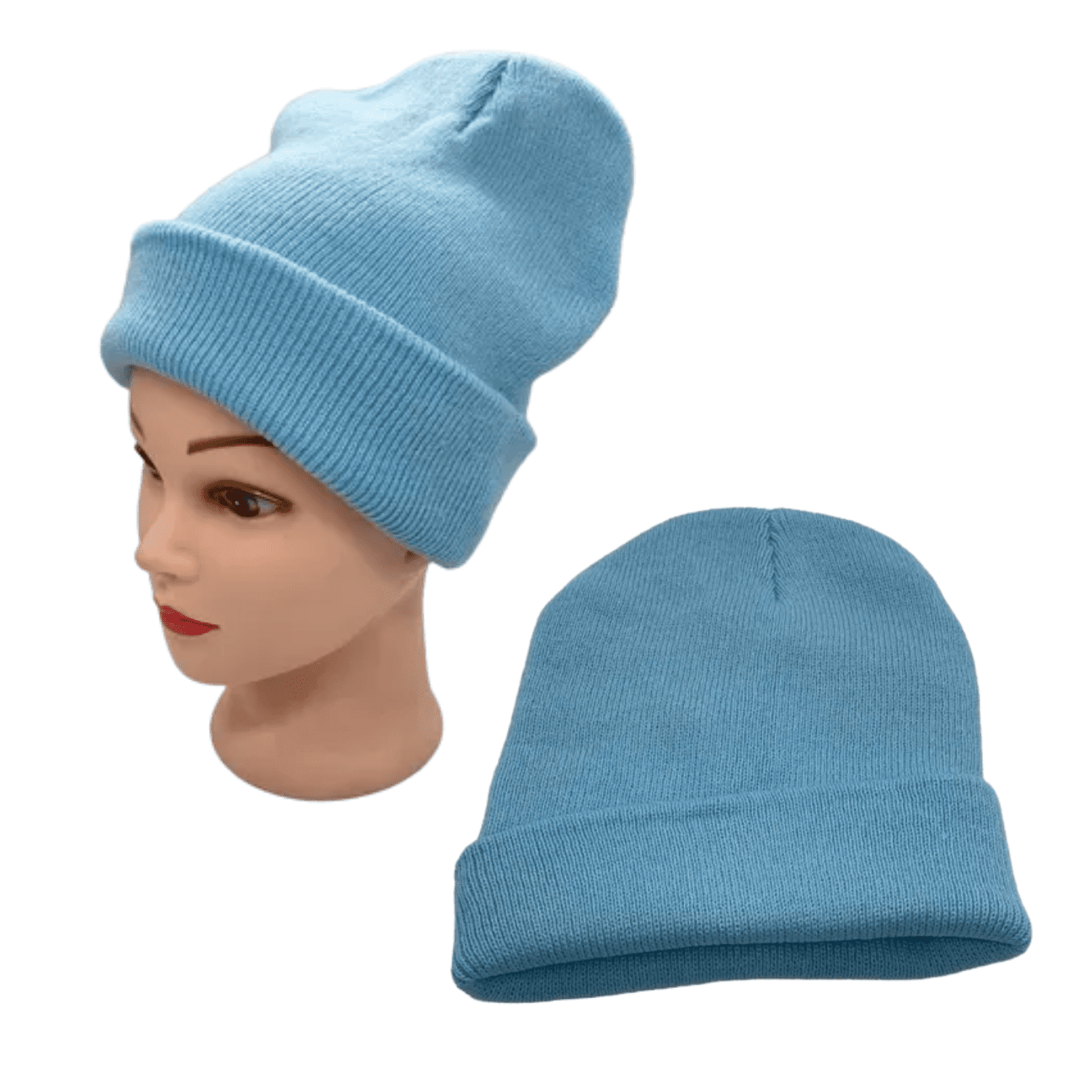 Genérico - Gorro Tendencia Beanie Lana Adulto Con Doblez Azul Otoño Invierno