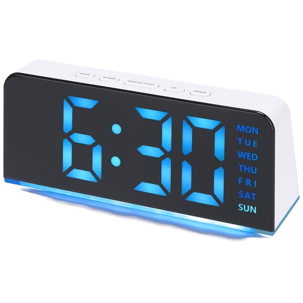 Reloj Despertador Digital Dual con Luz Nocturna, Día de la Semana, Temperatura, Regulable, Repetición, 12/24H para Dormitorio Blanco Azul