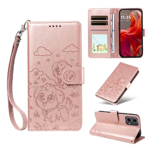 Funda Billetera FOXDOCK Compatible con Motorola Moto G96, Diseño Perrito Tierno, Ranuras para Tarjetas y Soporte Plegable