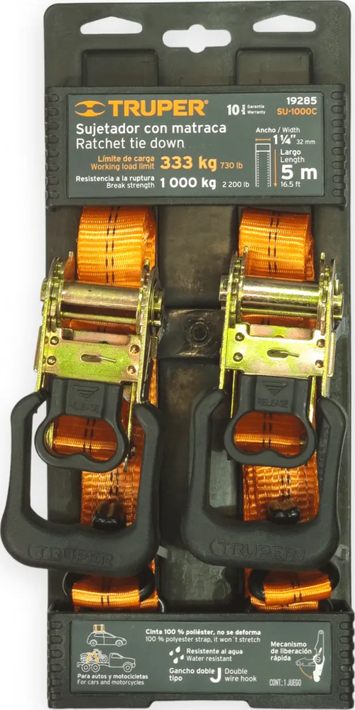 Genérico - Juego 2 Eslinga Cinta Amarre Con Ratchet 1Pulg X 15Ft Makawa Único Color