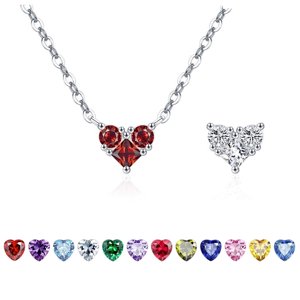 Collar Heshpaws 925 Sterling Silver Heart Doble Faz Con Zirconia Y Caja De Regalo