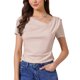 thumbnail image 1 of INSPIRE CHIC Top de Manga Corta para Mujer con Fruncido, Camiseta de Salida Ajustada, Blusa Básica Slim Fit M Rosa, 1 of 6