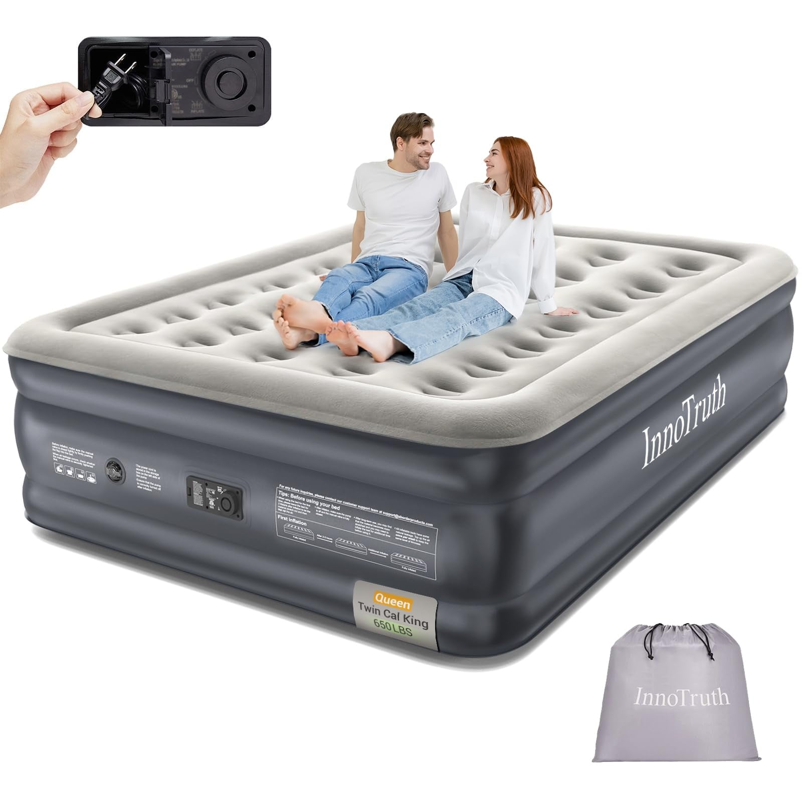 Colchón Inflable Innotruth Queen Con Bomba Integrada De 650 Libras De Capacidad