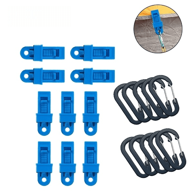 10 clips para lona con mosquetón - Abrazadera resistente con tornillo de mariposa para toldos, camping, caravanas, cubiertas de coche y piscinas con hebilla.