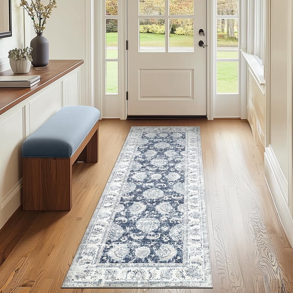 Corredor Rug Jinchan Estampado Floral Vintage Azul Oscuro 60x150cm