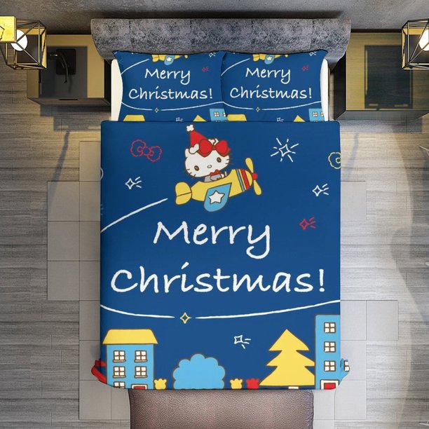 Merry Christmas Hello Kitty 1 3 Pieces Duvet Cover Set Full Size Super Soft Fade Resistant Microfiber