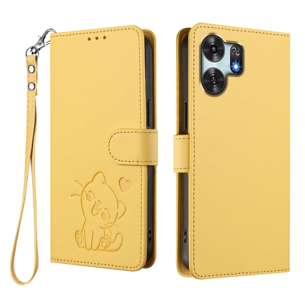 Funda Billetera con Relieve de Gato para Honor X6D, Amarillo