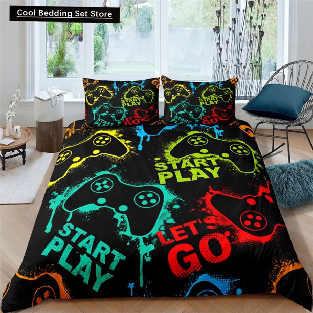 2/3 Pcs Gamer Duvet Cover Kids Boys Girls Colorful Bedding Set Game Quilt Cover Gamepad Polyester Comforter Cover Bed Sheets