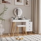 thumbnail image 1 of Dressing Table with LED Lights Glass Top Dressing Table with Extendable Side Table 5 Drawers Dressing Table with Mirror and Stool for Bedroom, 1 of 3