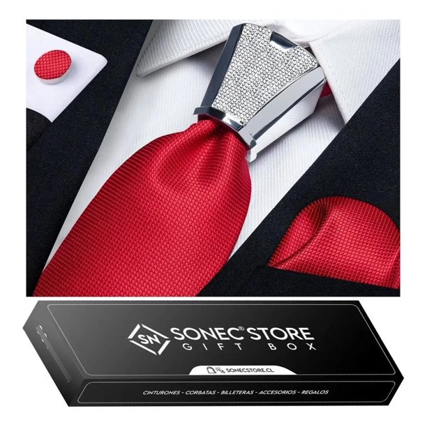Corbata Seda Hombres + Nudo + Colleras + Paño. Dif Modelos rojo Talla Única