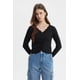 thumbnail image 1 of Polera Mujer Cuello Cv Encaje Rulet En Puño Negro, 1 of 4