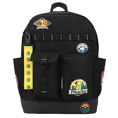 Mochila Bioworld Pokémon Con Parches De Personajes 48 Cm Negra