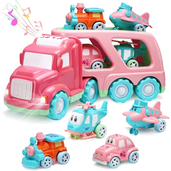 Camión transportador de juguetes 5 en 1 con luces y sonidos para niña de 2+ años