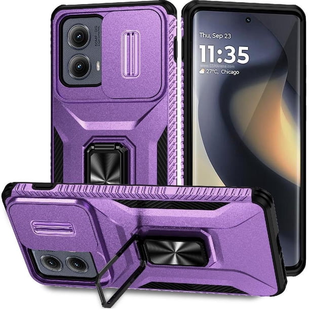 Funda Armada para Motorola edge 5G 2024 con Tapa Deslizante y Soporte Magnético Giratorio Morado