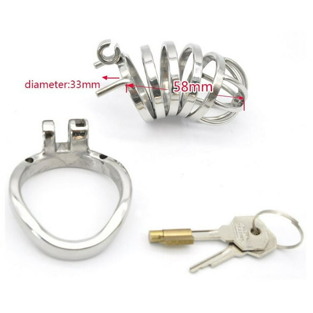 Stainless Steel Male Lockable Chastity Device with Silicone Urethral Catheter Hollow Cock Cage BDSM Restraint Penis Rings Man